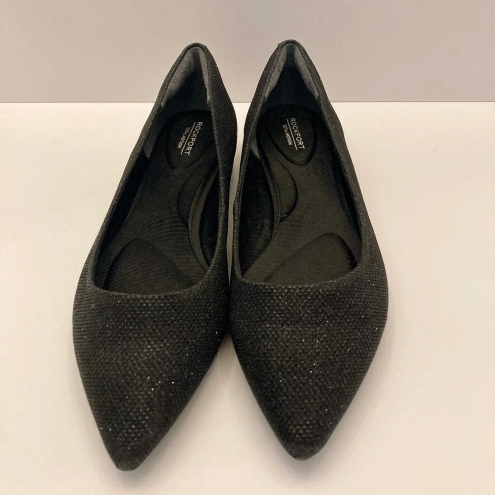 NEW Rockport Adelyn Total Motion Trutech Flat Black Canvas‎ Sparkle Womens 8 M